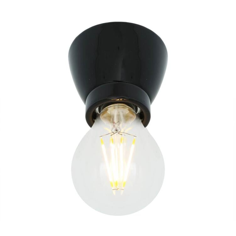 Baltimore Ceramic Bare Bulb Flush Ceiling Light, Powder Coated Black