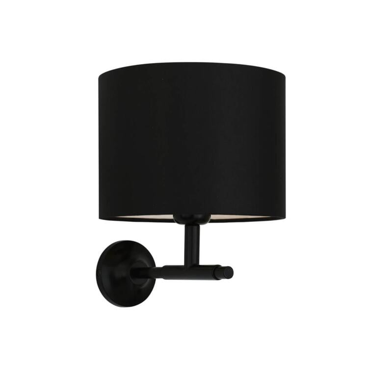 Bangor Modern Brass Wall Sconce with Fabric Shade, Powder-Coated Matte Black Bangor Modern Brass Wall Sconce with Fabric Shade, Powder-Coated Matte Black