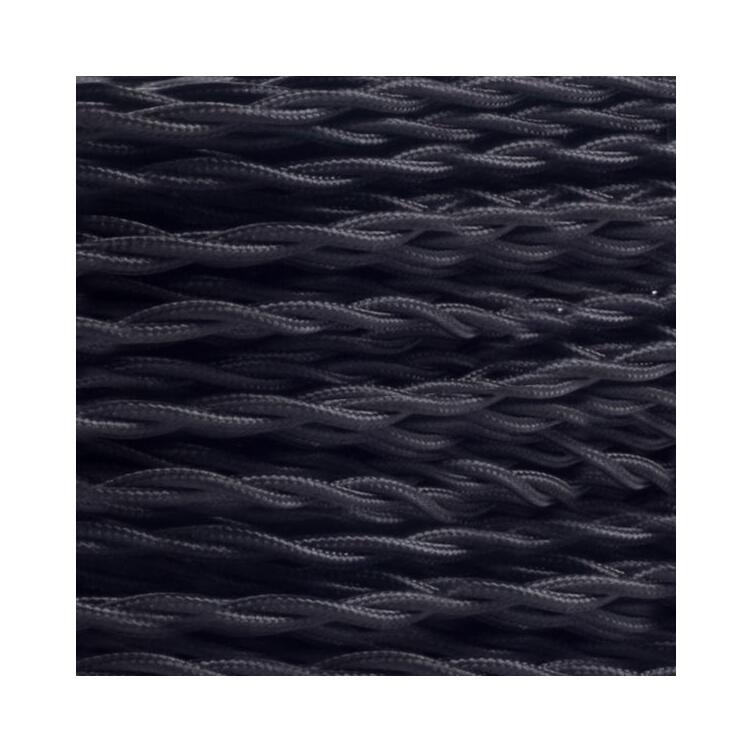 Black Fabric Braided Cable, 2 Core Twisted