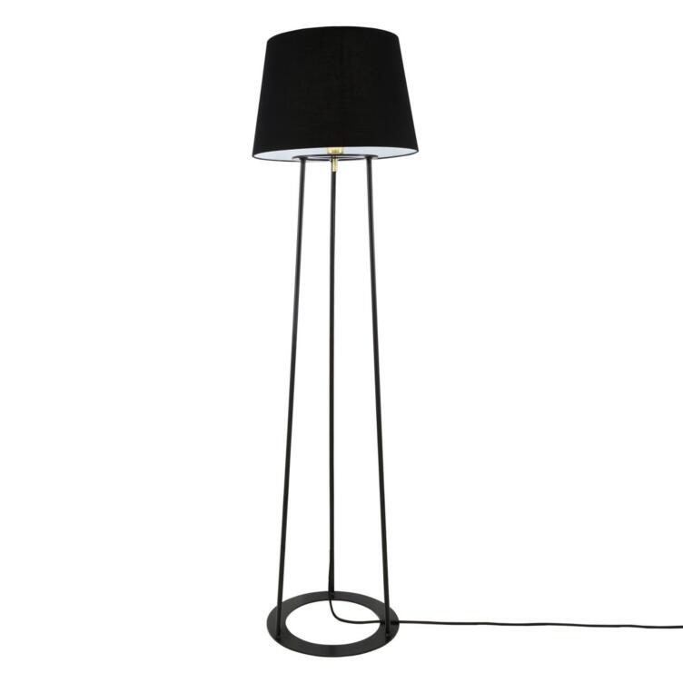 Borris Three-legged Contemporary Steel Floor Lamp, with Black Fabric Shade Borris Three-legged Contemporary Steel Floor Lamp, with Black Fabric Shade
