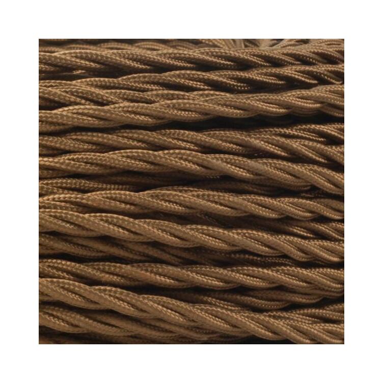Brown Fabric Braided Cable, 3 Core Twisted