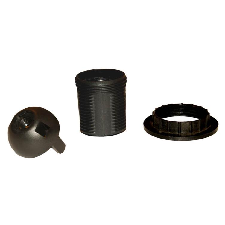 E27 Plastic Lamp Holder with Shade Ring, Black, M10 Entry