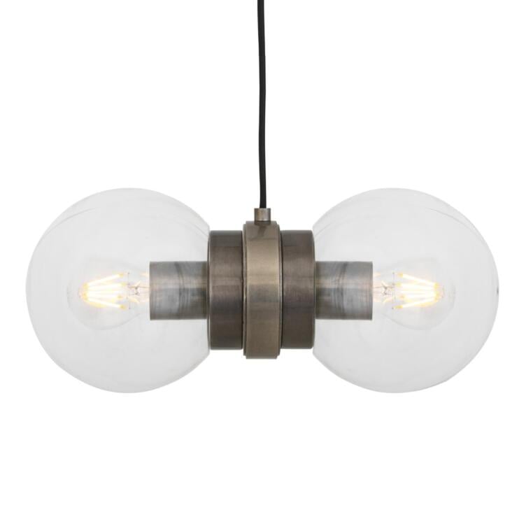 Eske Double Glass Globe Pendant Light, Antique Silver and Clear Glass Eske Double Glass Globe Pendant Light, Antique Silver and Clear Glass