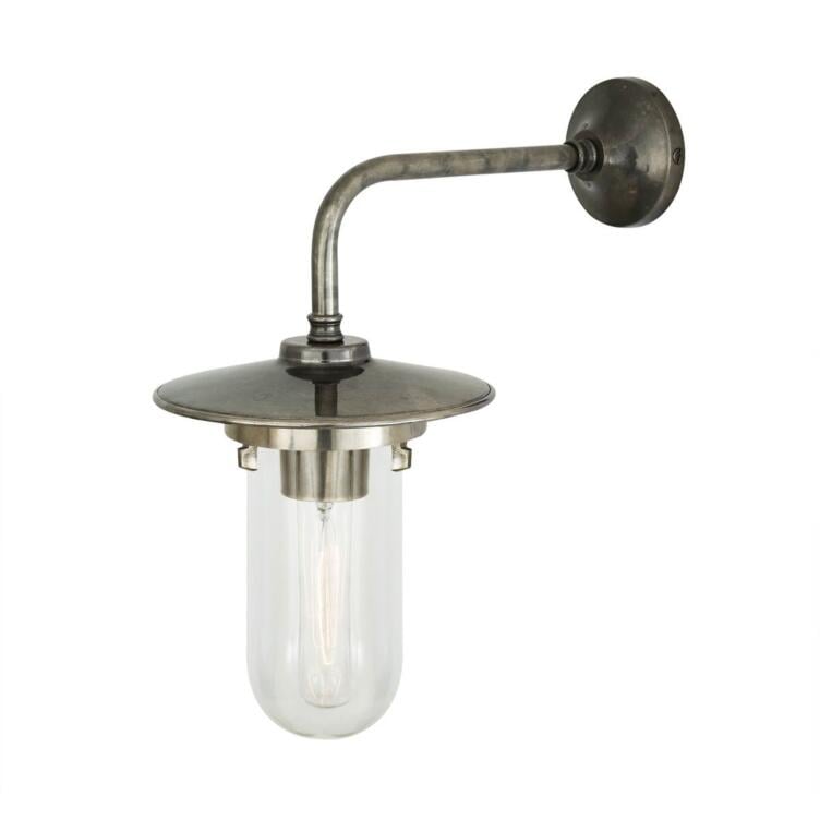 Florin Well Glass Bathroom / Outdoor Wall Sconce IP65, Antique Silver, Clear Glass