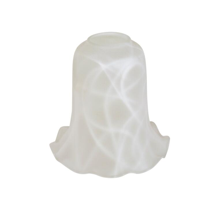 Crimped Edge Etched Patterned Bell Glass Lamp Shade, Neck Size 2"