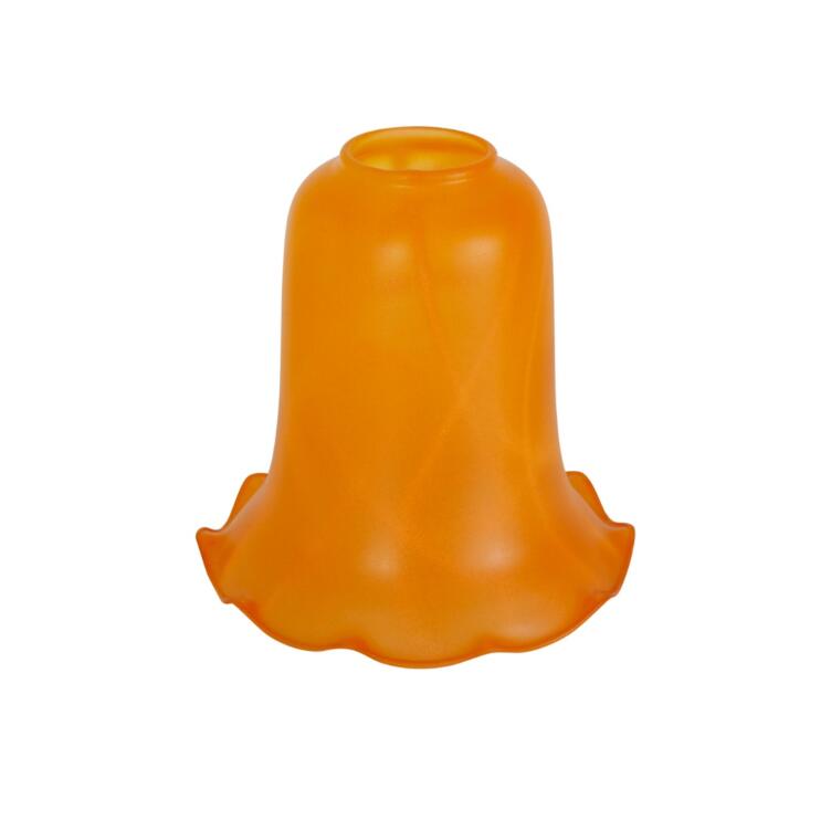 Crimped Edge Amber Etched Patterned Bell Glass Lamp Shade, Neck Size 2.25"
