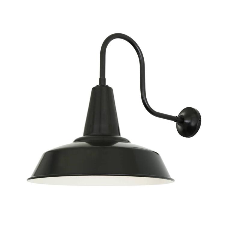 Hex Industrial Factory Swan Neck Wall Sconce, Powder Coated Matt Black