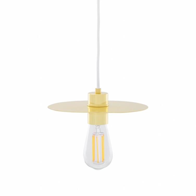 Kigoma Contemporary Brass Pendant Light, Polished Brass and White Cable Kigoma Contemporary Brass Pendant Light, Polished Brass and White Cable