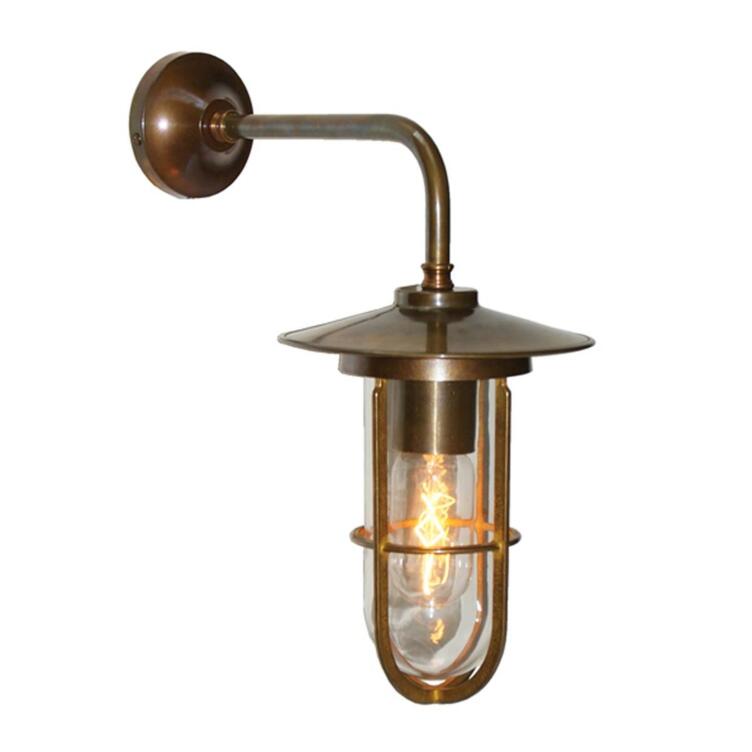 Lena Well Glass Bathroom / Outdoor Wall Light IP65, Antique Brass Clear Glass