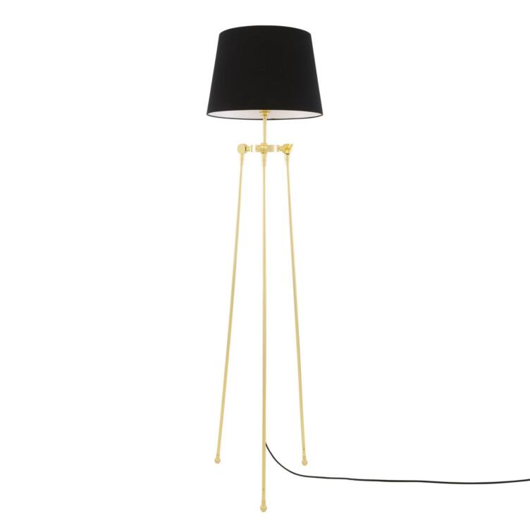 Lismore Tripod Brass Floor Lamp with Black Empire Shade, Polished Brass Lismore Tripod Brass Floor Lamp with Black Empire Shade, Polished Brass