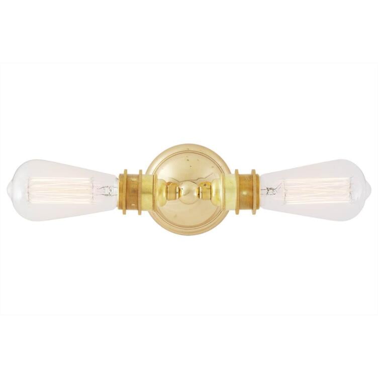 Lome Vintage Double Bare Bulb Wall Sconce, Polished Brass