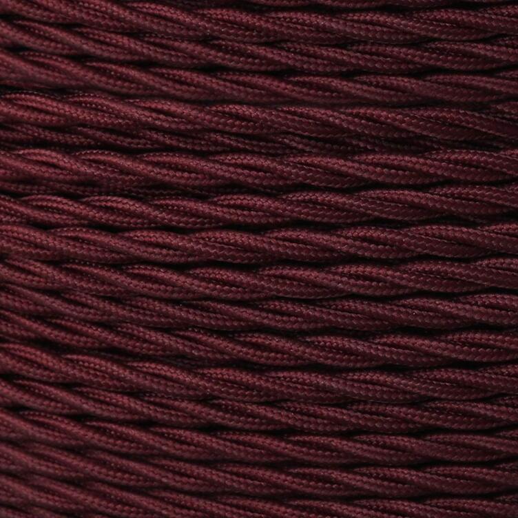 Maroon Fabric Braided Cable, 3 Core Twisted