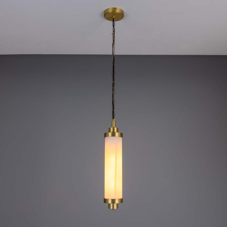 Louise Vintage Rippled Opal Glass and Brass Bathroom Pendant 21" IP44 Damp-Rated