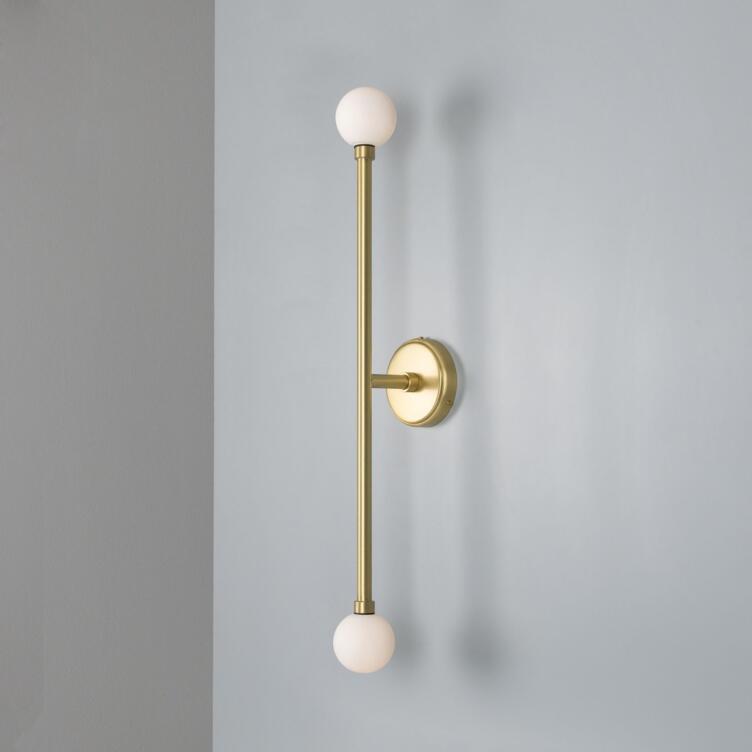 Silverton Double Globe Slim Bathroom Wall Sconce 77cm IP44, Satin Brass