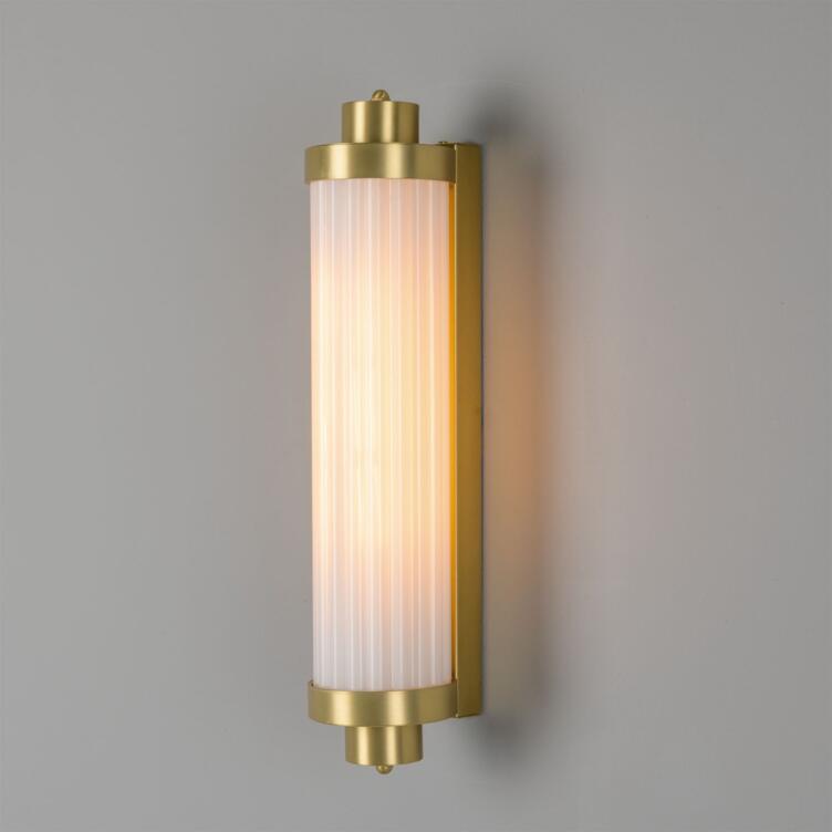 Louise Vintage Rippled Opal Glass and Brass Bathroom Wall Sconce 18.5" IP44 Damp-Rated