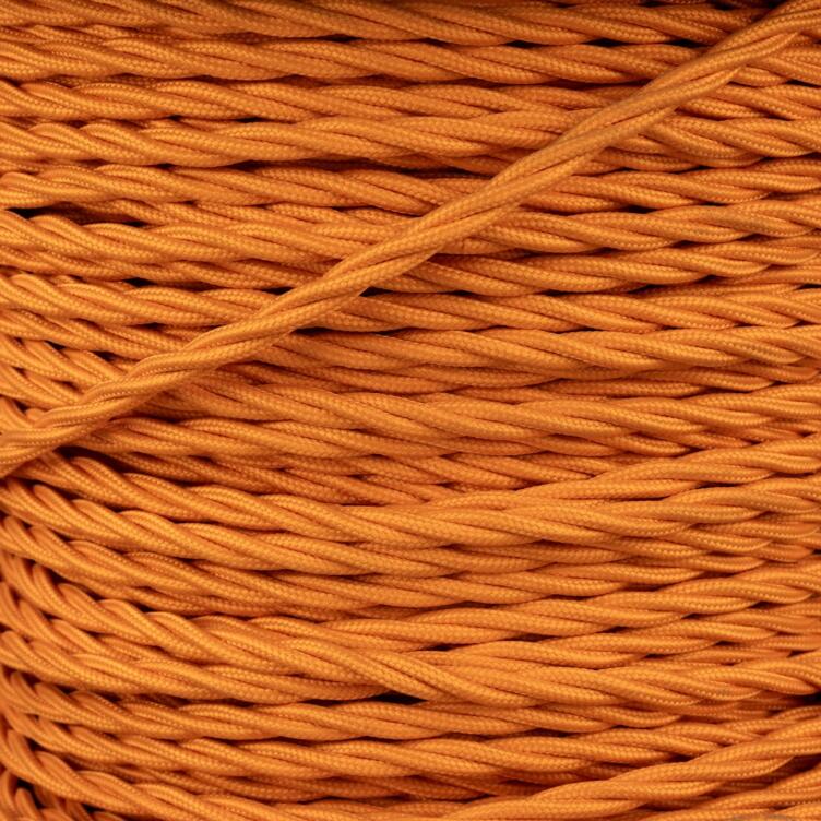 Orange Fabric Braided Cable, 3 Core Twisted