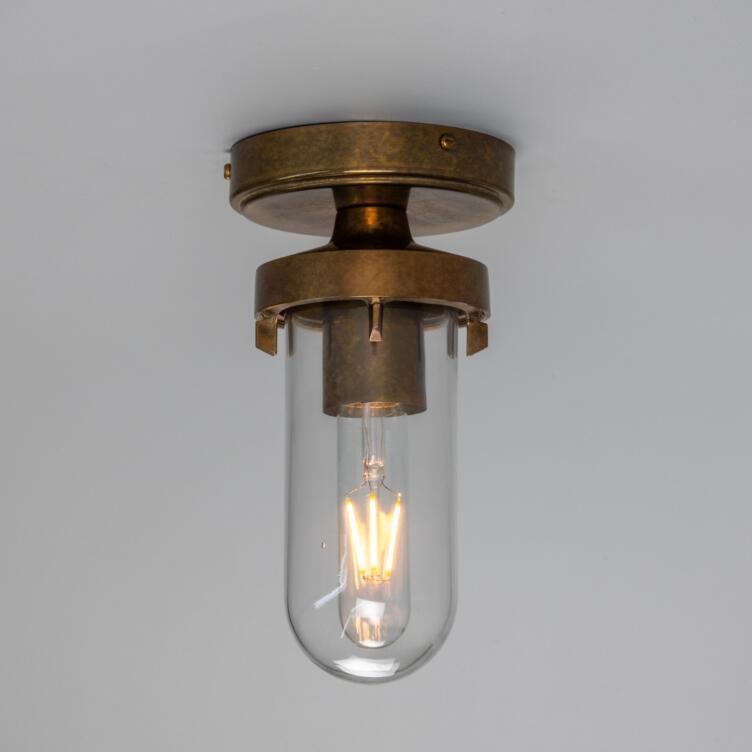 Oregon B Well Glass Ceiling Light IP65, Clear Glass, Antique Brass Oregon B Well Glass Ceiling Light IP65, Clear Glass, Antique Brass