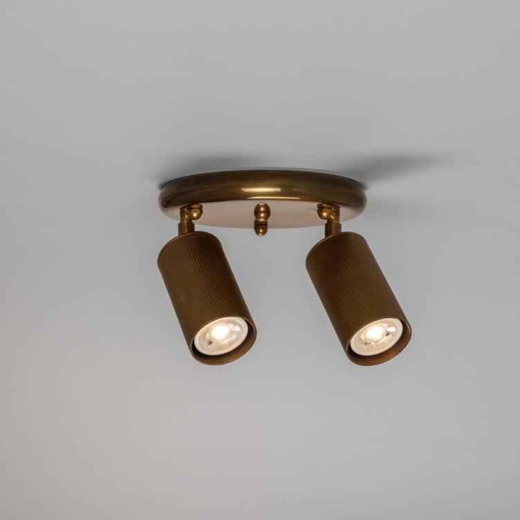 Adare Two Light Directional Brass Ceiling Spotlight 8" IP20