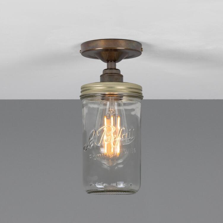 Jam Jar Vintage Retro Flush Ceiling Light, Antique Brass Jam Jar Vintage Retro Flush Ceiling Light, Antique Brass