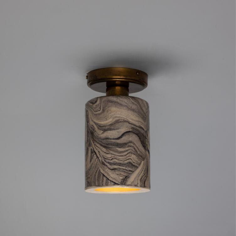 Senna Marbled Organic Ceramic Cylinder Ceiling Light, 9" IP20
