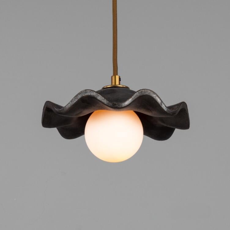 Rivale Pendant Light with Wavy Ceramic Shade, Metallic Earth 8.25" IP20