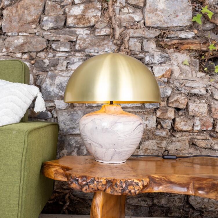 Lawson Ceramic Marbled Table Lamp with Brass Dome Shade, Satin Brass