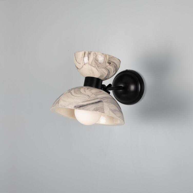 Nakaii Marbled Ceramic Wall Sconce, Powder-Coated Matte Black
