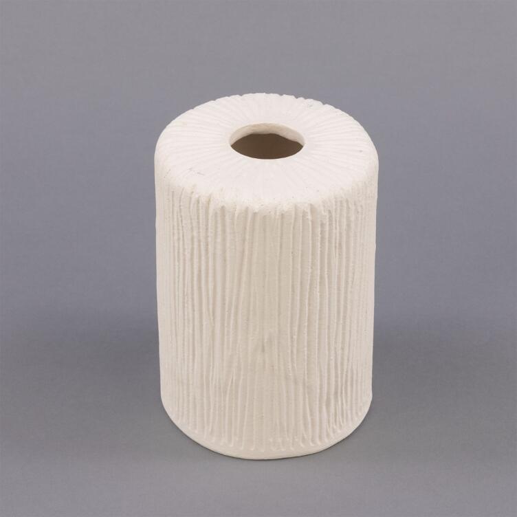 Senna Ceramic Cylinder Lamp Shade, Matte White Striped 12cm