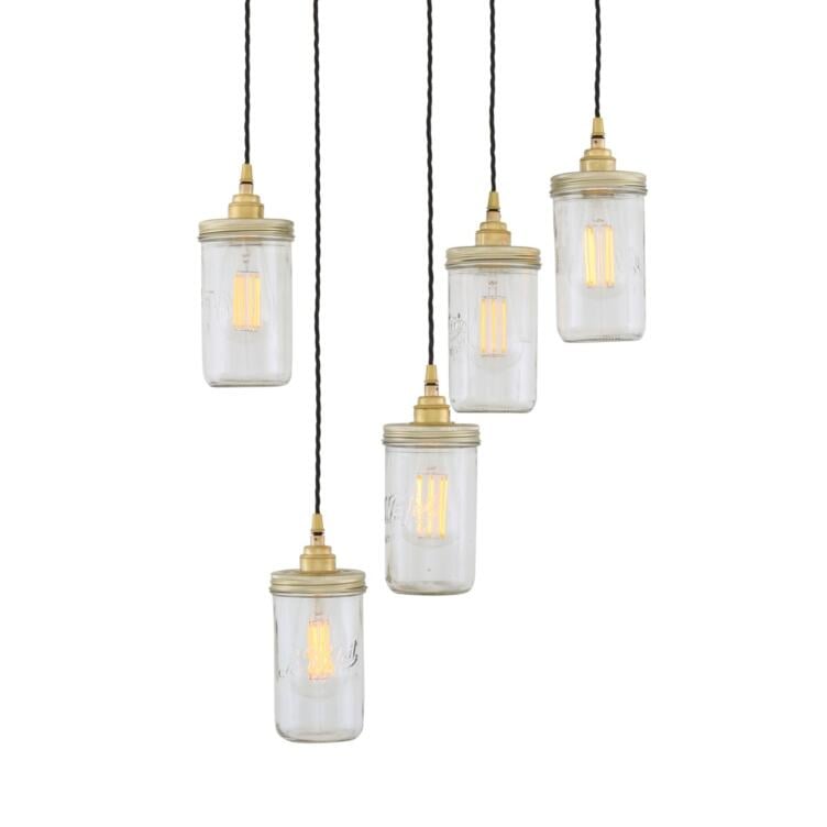 Jam Jar Pendant Cluster, Five Light 9.75" IP20 Jam Jar Pendant Cluster, Five Light 9.75" IP20