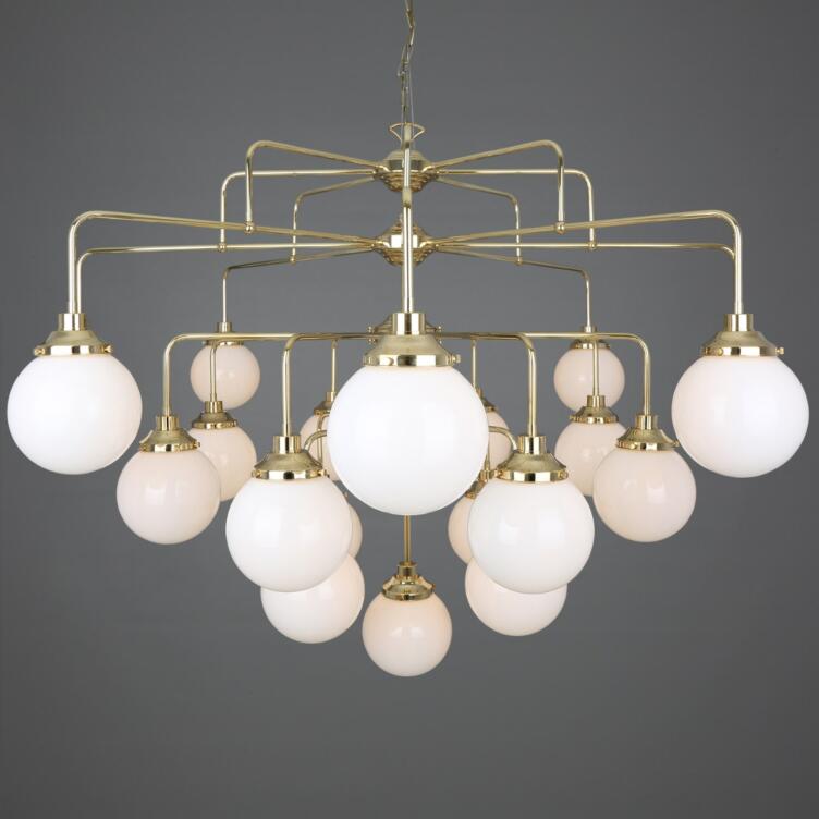 Rome Mid-Century Four-Tier Opal Glass Globe Chandelier, 21-Light Rome Mid-Century Four-Tier Opal Glass Globe Chandelier, 21-Light