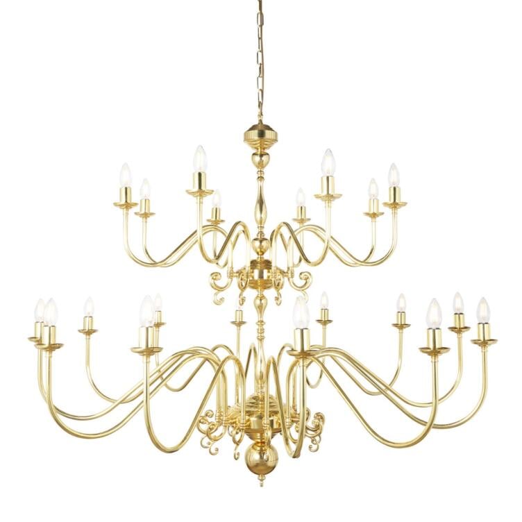 Flemish Candle-Style Brass Two-Tier Chandelier, 20-Light Flemish Candle-Style Brass Two-Tier Chandelier, 20-Light