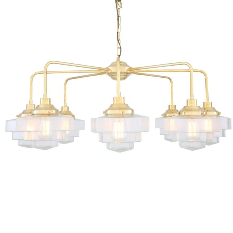 Siena Art Deco Single Tier Brass Chandelier, Eight-Light Siena Art Deco Single Tier Brass Chandelier, Eight-Light