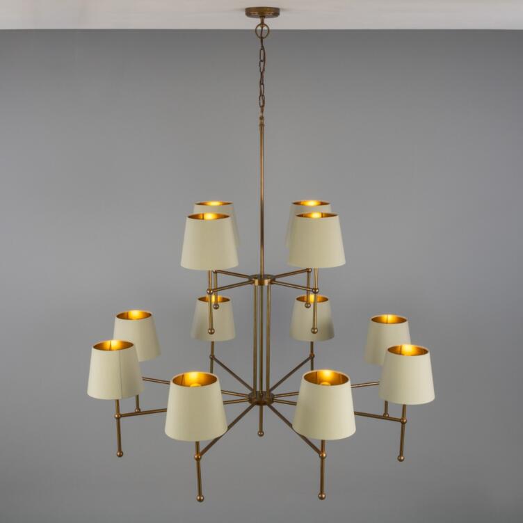 California Modern Brass Two-Tier Chandelier, 12-Arm 50" IP20 California Modern Brass Two-Tier Chandelier, 12-Arm 50" IP20