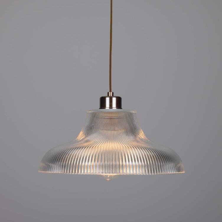 Mono Vintage Railway Glass Pendant Light 11.75" IP20, Antique Brass