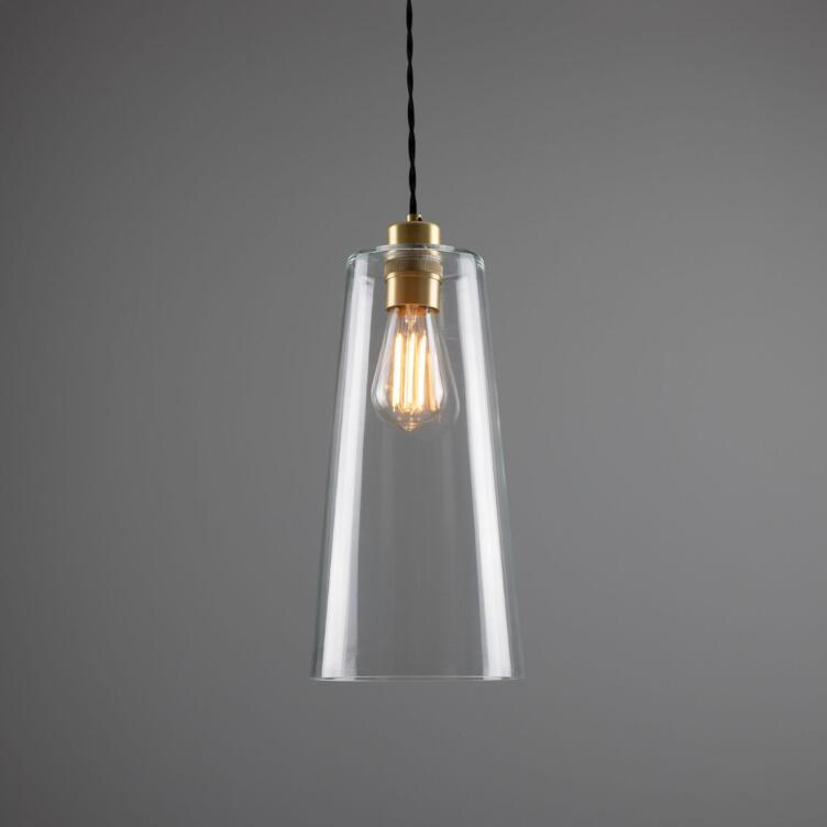 Malang Tall Slender Clear Glass Pendant Light 5.5", Satin Brass Malang Tall Slender Clear Glass Pendant Light 5.5", Satin Brass