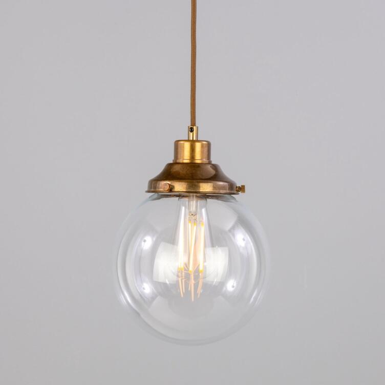 Virginia Small Clear Glass Globe Pendant Light 7.9", Antique Brass Virginia Small Clear Glass Globe Pendant Light 7.9", Antique Brass