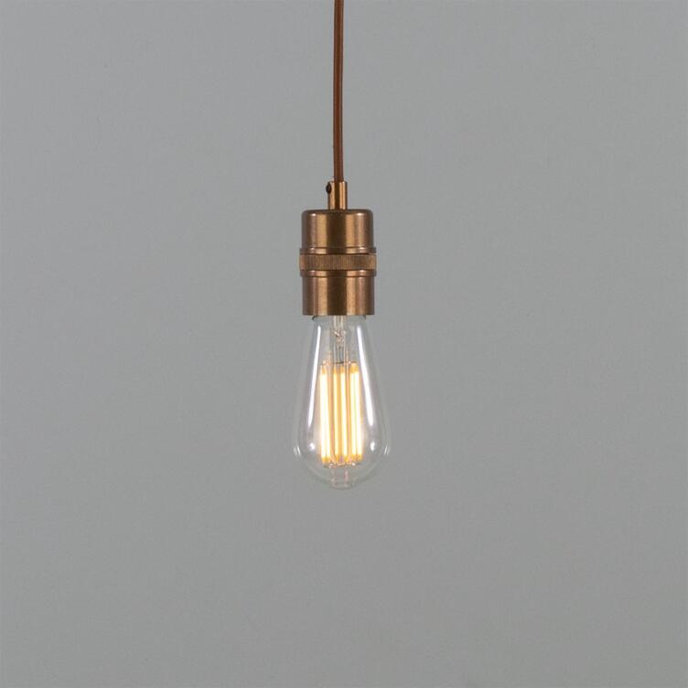 Devon Minimalist Exposed Bulb Brass Pendant Light, Antique Brass Devon Minimalist Exposed Bulb Brass Pendant Light, Antique Brass