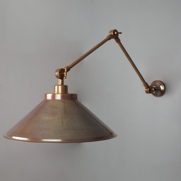Rio Adjustable Arm Wall Sconce with Brass Shade, Antique Brass
