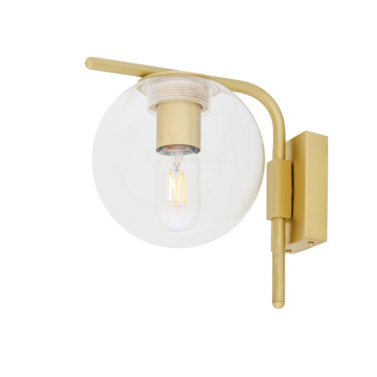 Madison Contemporary Globe Wall Sconce 17cm, Satin Brass, Clear Glass