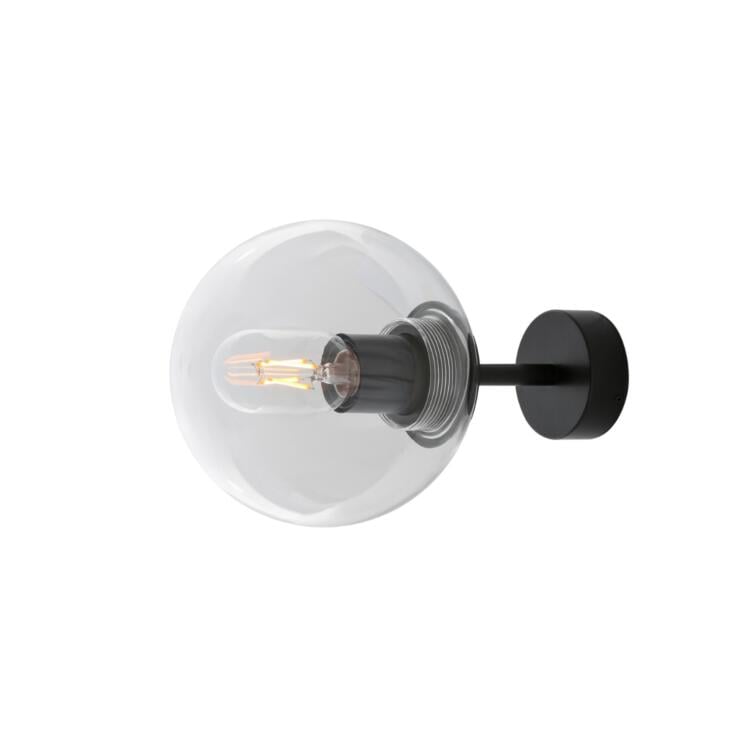 Venice Minimalist Globe Wall Sconce 17cm, Powder Coated Matte Black, Clear Glass