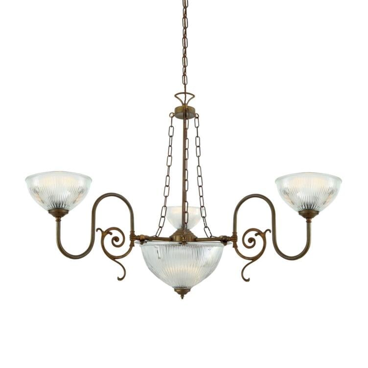 Padang Traditional Three-Arm Brass / Glass Chandelier 41.25" IP20 Padang Traditional Three-Arm Brass / Glass Chandelier 41.25" IP20