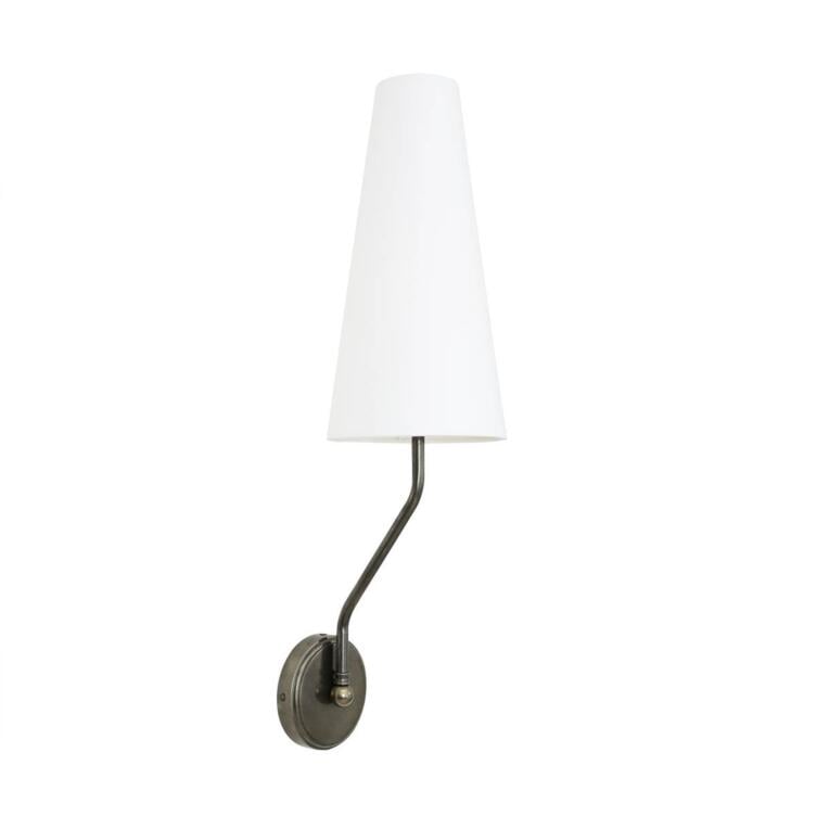 Rhyl Slendor Wall Sconce with Tall Fabric Shade, Antique Silver Rhyl Slendor Wall Sconce with Tall Fabric Shade, Antique Silver