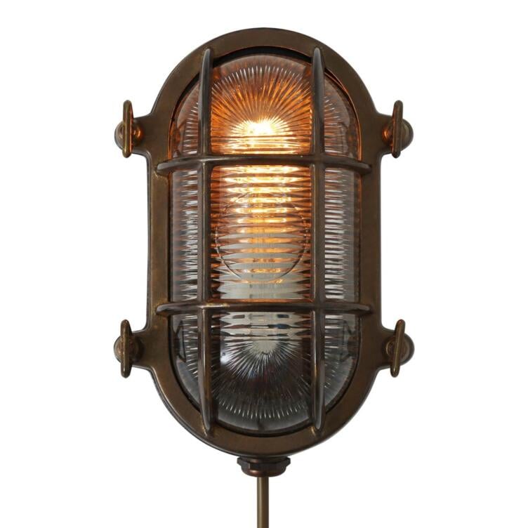 Ruben Marine Nautical Bulkhead Wall Sconce IP64, Antique Brass