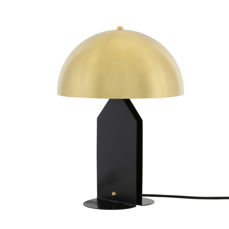 Pencil Brass Dome Table Lamp on Matt Black Metal Stand, Satin Brass