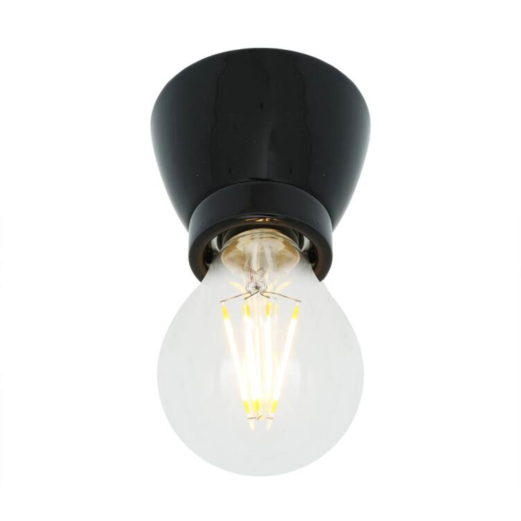 Baltimore Ceramic Bare Bulb Flush Ceiling Light, Powder Coated Black