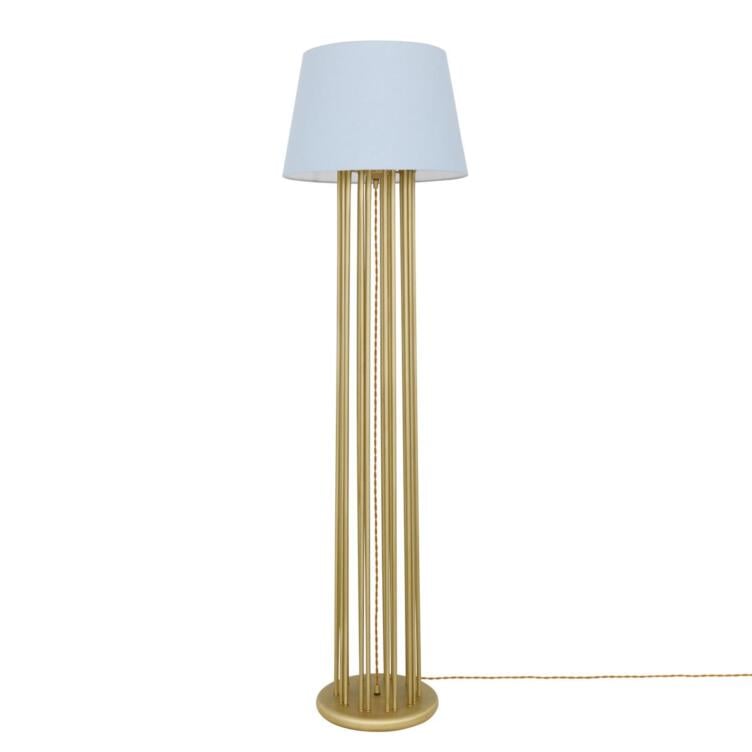 Banjul Brass Hotel Floor Lamp with Grey Fabric Lamp Shade Banjul Brass Hotel Floor Lamp with Grey Fabric Lamp Shade