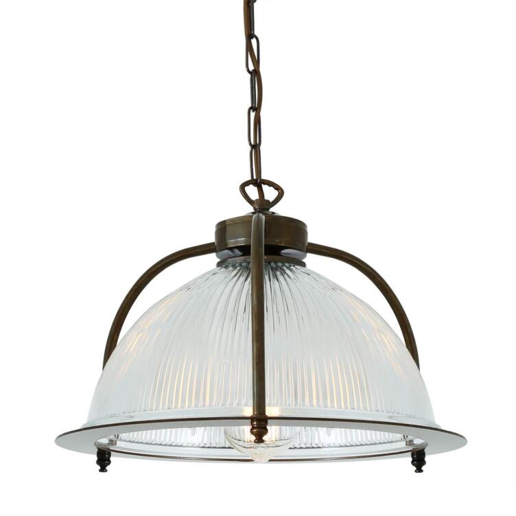 Bousta Industrial Prismatic Glass Pendant Light 35cm, Antique Brass