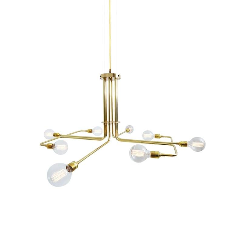 Amman Mid-Century Modern Brass Chandelier, Eight-Arm