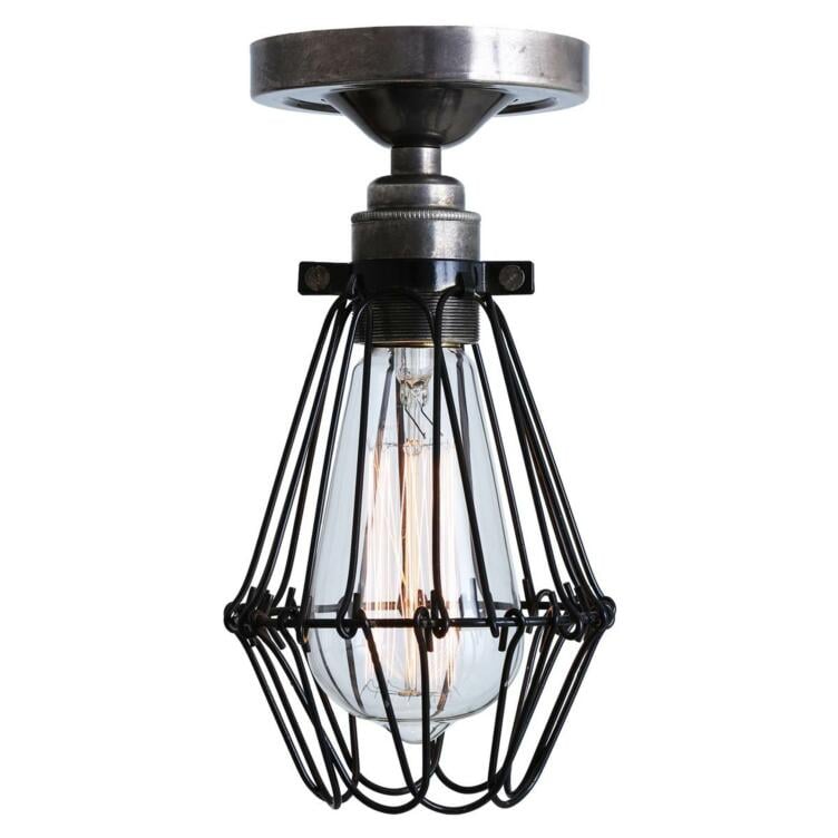 Apoch Industrial Cage Bare Bulb Flush Ceiling Light, Antique Silver Apoch Industrial Cage Bare Bulb Flush Ceiling Light, Antique Silver