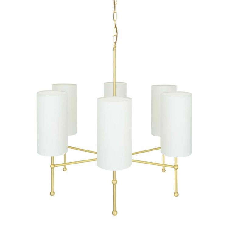 Arizona Brass Chandelier with Fabric Shades, Six-Arm